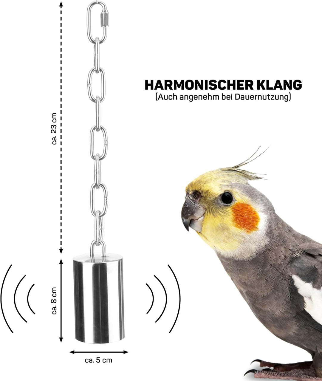 HappyBird | Glocke L aus Edelstahl für alle Sittiche und Papageien - Vogelglöckchen unzerstörbar