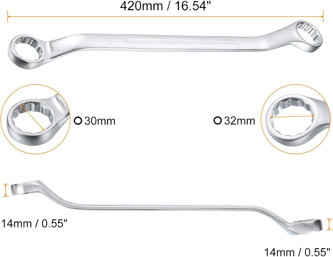 QUARKZMAN 45 Grad Offset Doppel-Ringschlüssel 30 mm x 32 mm, 12-Punkt-Metrischer CR-V-Doppelringschl