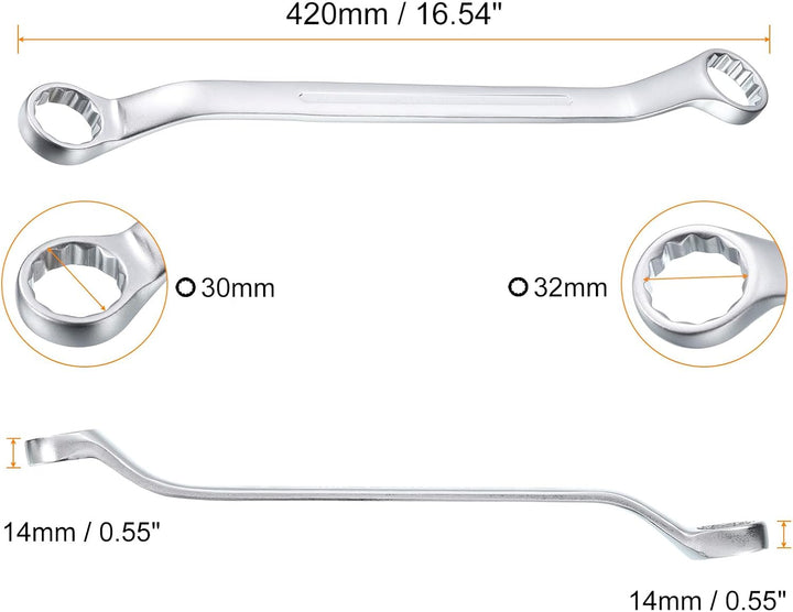 QUARKZMAN 45 Grad Offset Doppel-Ringschlüssel 30 mm x 32 mm, 12-Punkt-Metrischer CR-V-Doppelringschl