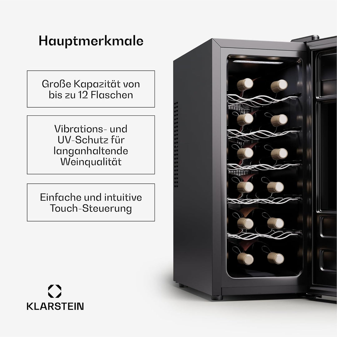 Klarstein Freistehender Weinkühlschrank 1 Zone, Getränkekühlschrank Klein, Kleiner Weinschrank, Wein