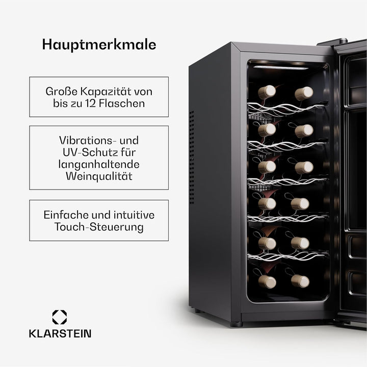 Klarstein Freistehender Weinkühlschrank 1 Zone, Getränkekühlschrank Klein, Kleiner Weinschrank, Wein