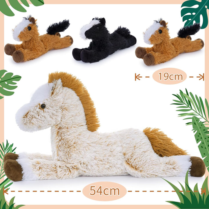 MorisMos 54cm riesen Pferd Kuscheltier XXL mit 3 Baby Pony im Bauch, gross Plüschpferd Kuscheltiere