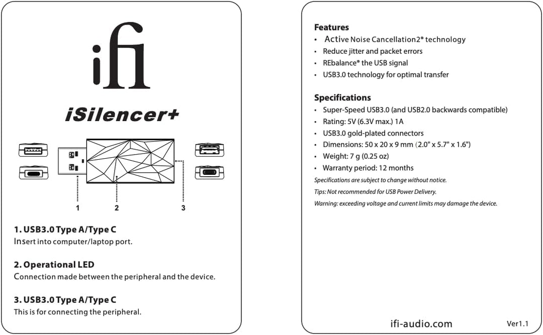 iFi iSilencer+ USB-Audiogeräuschunterdrücker/Unterdrücker/Adapter - System-Upgrade (Typ C bis C) iSi
