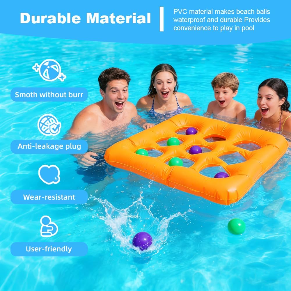 Aufblasbares Wasserspielzeug, Pool Spielzeug Tic Tac Toe, Wasserspielzeug Aufblasbar mit 10 Bällen,