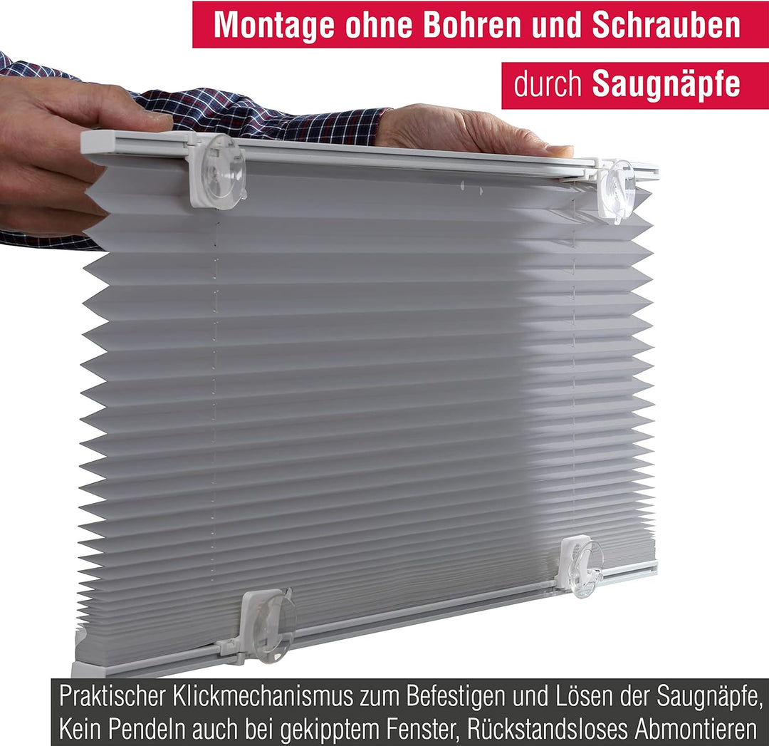 GARDINIA Solo Dachfenster-Plissee ohne Bohren, Mit Saugnäpfen, Blickdichtes Falt-Rollo, Inkl. aller