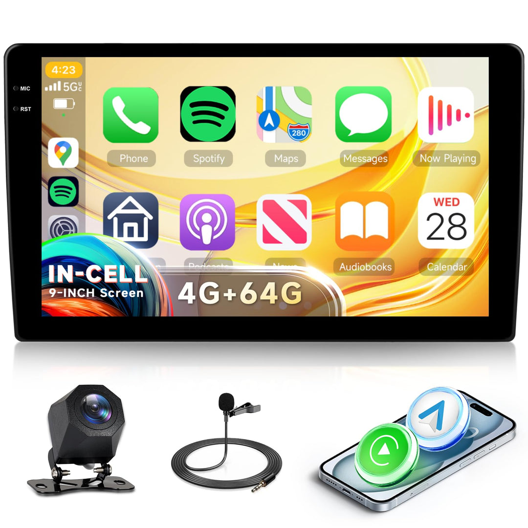 Rimoody 4G+64G Android 13 Autoradio 2 Din 9 Zoll Touchscreen Autoradio mit Wireless Carplay Android