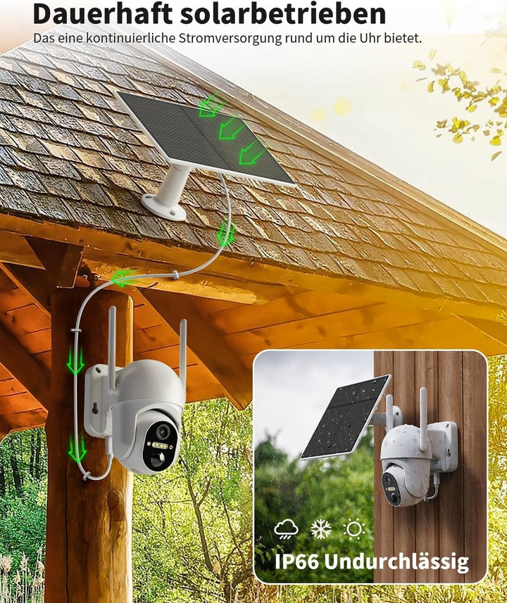 4G LTE Überwachungskamera Aussen Akku mit SIM Karte, 2K Kabellos Solar PTZ Kamera Ohne WLAN Outdoor,