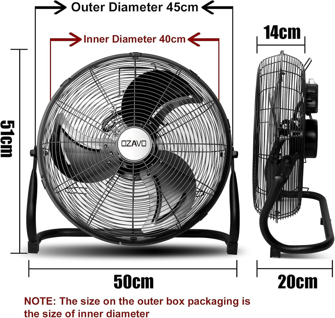 OZAVO Standventilator, Windmaschine ⌀35/45/50 cm mit 3 Laufgeschwindigkeiten, Bodenventilator Power,