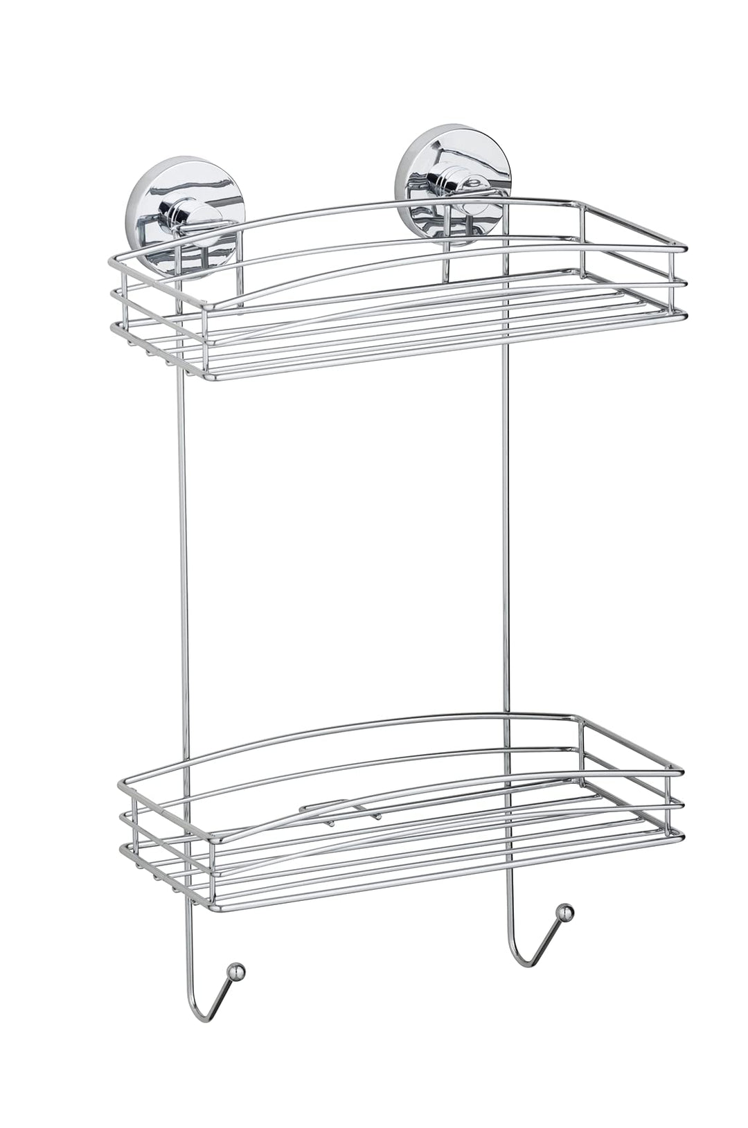 WENKO Vacuum-Loc® Wandregal 2 Etagen und 2 Haken, Wandablage ohne bohren, Duschablage mit Vakuum-Bef