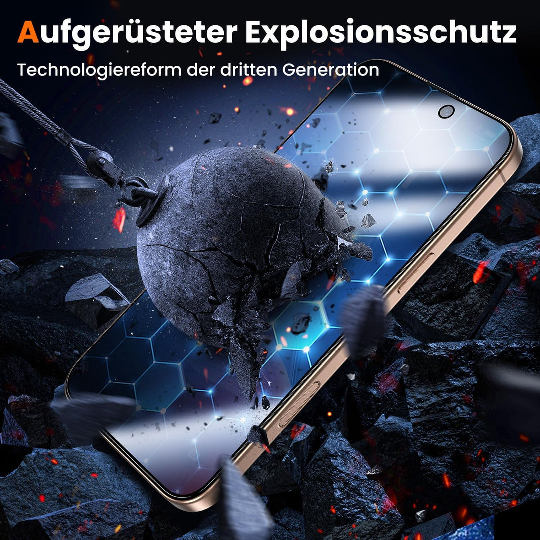 UniqueMe für iPhone 16 Pro für Panzerglas Sichtschutz - [Full Screen Displayschutz] Schutzfolie Sich