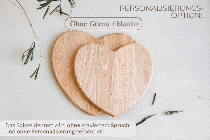 Schneidebrett Herz Buche mit Gravur personalisiert, 2 Grössen Mit Eigener Gravur 28L x 26B cm, Mit E