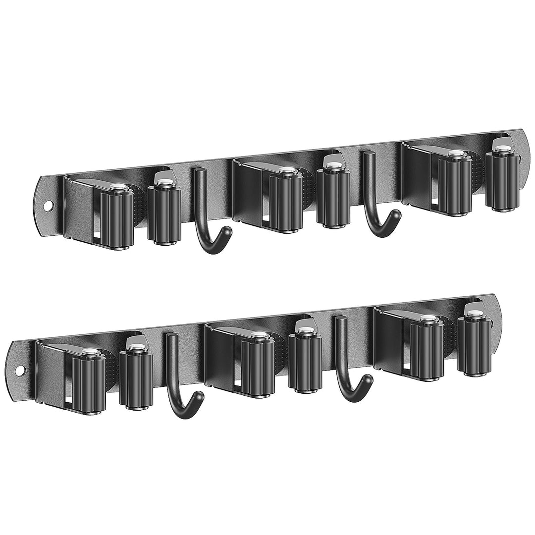Radikor Besenhalterung Wand, Selbstklebender Besenhalter mit 3 Halter und 2 Haken, Edelstahl Geräteh