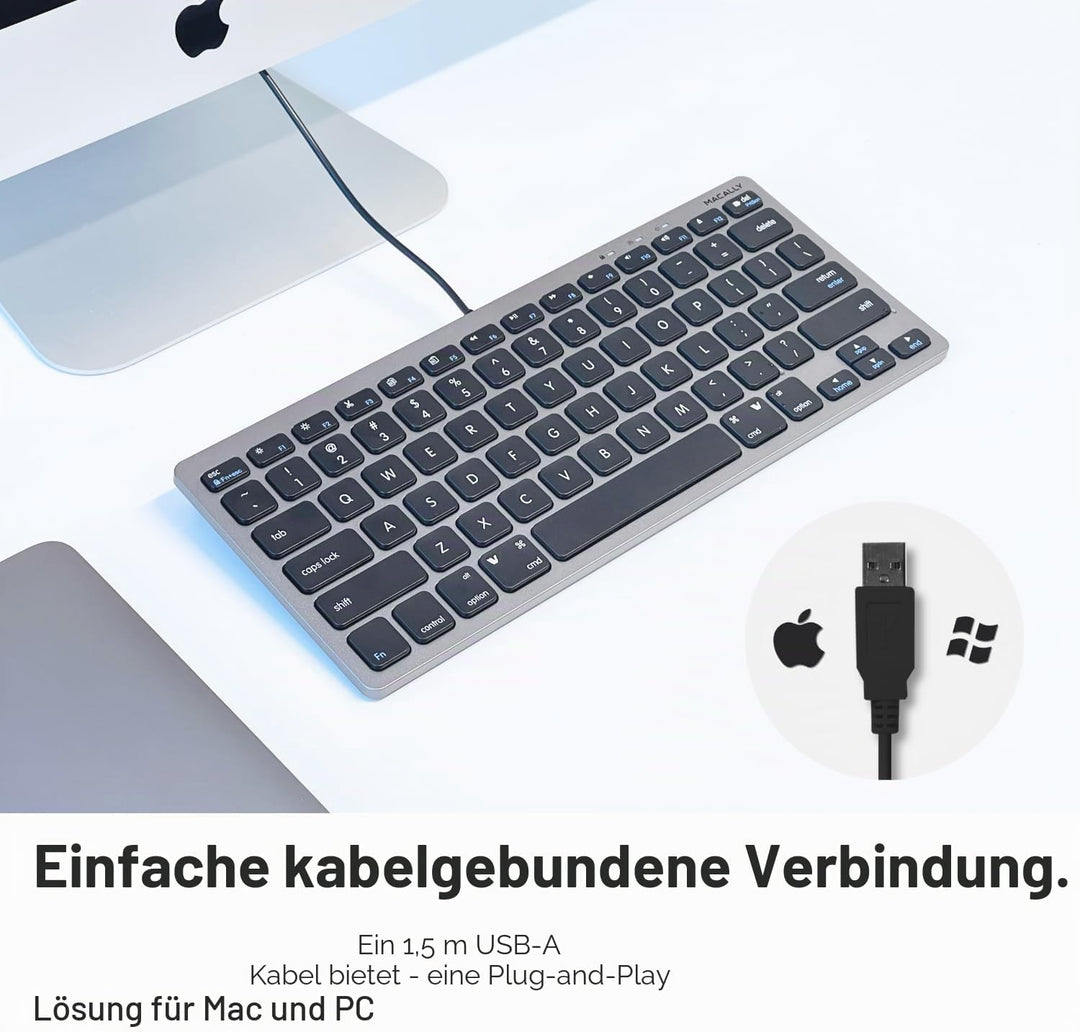 Macally Schlanke USB-Tastatur für Apple Mac, iMac, MacBook Pro/Air, Mac Mini, Windows PC Desktops, L