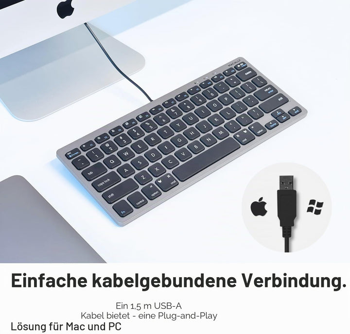 Macally Schlanke USB-Tastatur für Apple Mac, iMac, MacBook Pro/Air, Mac Mini, Windows PC Desktops, L