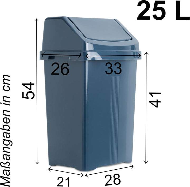 2x Mülleimer mit Schwingdeckel 25 Liter eckig Navy Dunkelblau Schwingdeckeleimer Kunststoff Küche Bü