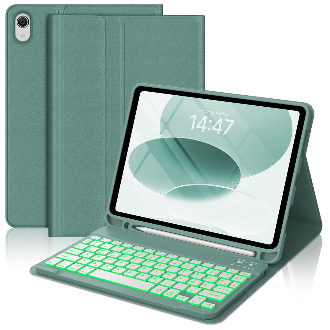 Tastatur Hülle für iPad 10 Generation/A16 11 Generation - 7-Farben Beleuchtung Keyboard Cover mit St