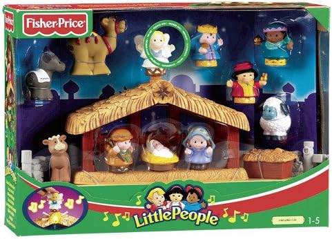 Fisher-Price J4506 - Little People Weihnachtskrippe Geschenkset, mit 11 Figuren und 5 Zubehörteilen,