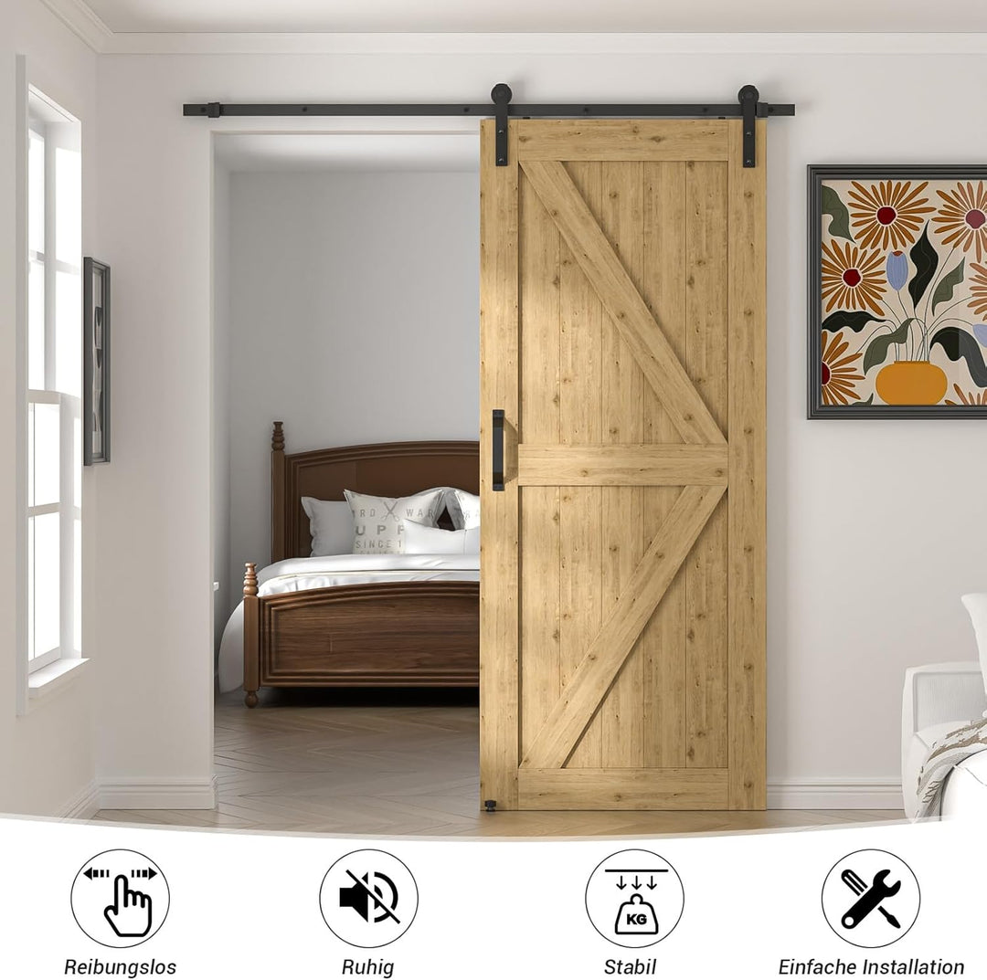 TSMST 6.6FT/200cm Schiebetürsystem Komplett-Set mit Bodenführung für Schiebetüren mit Schwarze Türgr