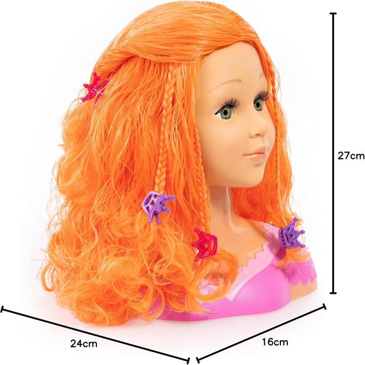 Bayer Design 90088BO Frisierkopf Charlene Super Model mit Haarzubehör, Schminke, rot orange, Rot Ora