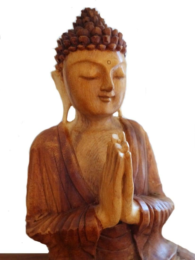 livasia Buddha, Buddhismus Statue, Skulptur aus Holz, Dekofigur (Buddha 30cm betend), Buddha 30cm be