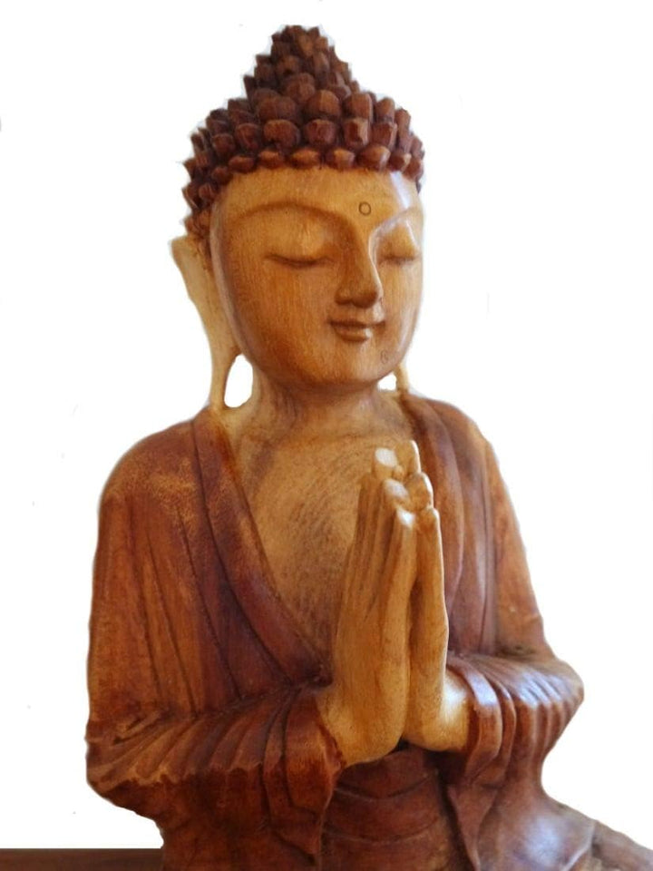 livasia Buddha, Buddhismus Statue, Skulptur aus Holz, Dekofigur (Buddha 30cm betend), Buddha 30cm be