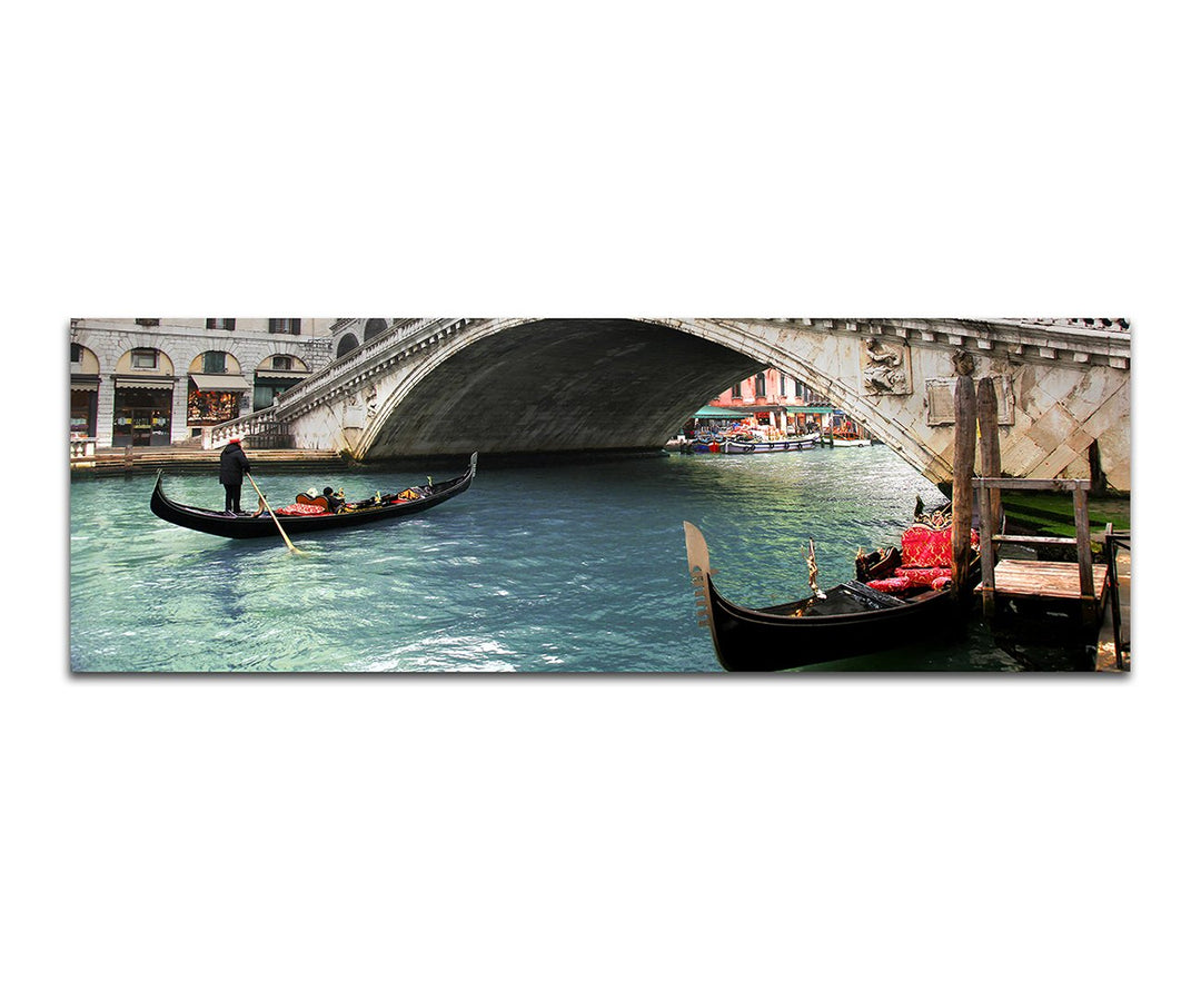 Paul Sinus Art Panoramabild auf Leinwand und Keilrahmen 150x50cm Italien Venedig Brücke Wasser Gonde