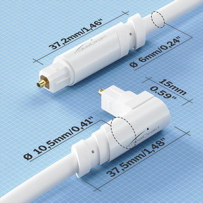 KabelDirekt – TOSLINK-Kabel 90° gewinkelt, optisches Audiokabel, weiss – 10 m – Glasfaserkabel für S