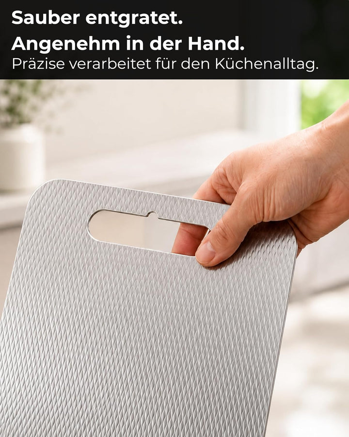 Premium Edelstahl Schneidebrett – Kratzarme Optik &amp; Spülmaschinengeeignet | Made in Germany, geprägt