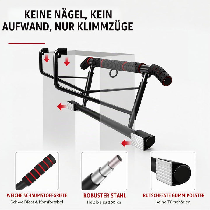 Klimmzugstange Türrahmen Ohne Schrauben, Pull Up Bar Door Frame mit Mehreren Griffpositionen für Vie