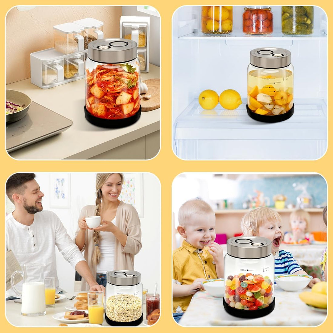 CEWROM Fermentierglas mit Deckel, 1L Grosses Fermentierglas, Gärglas mit Entlüftungsventil, für die