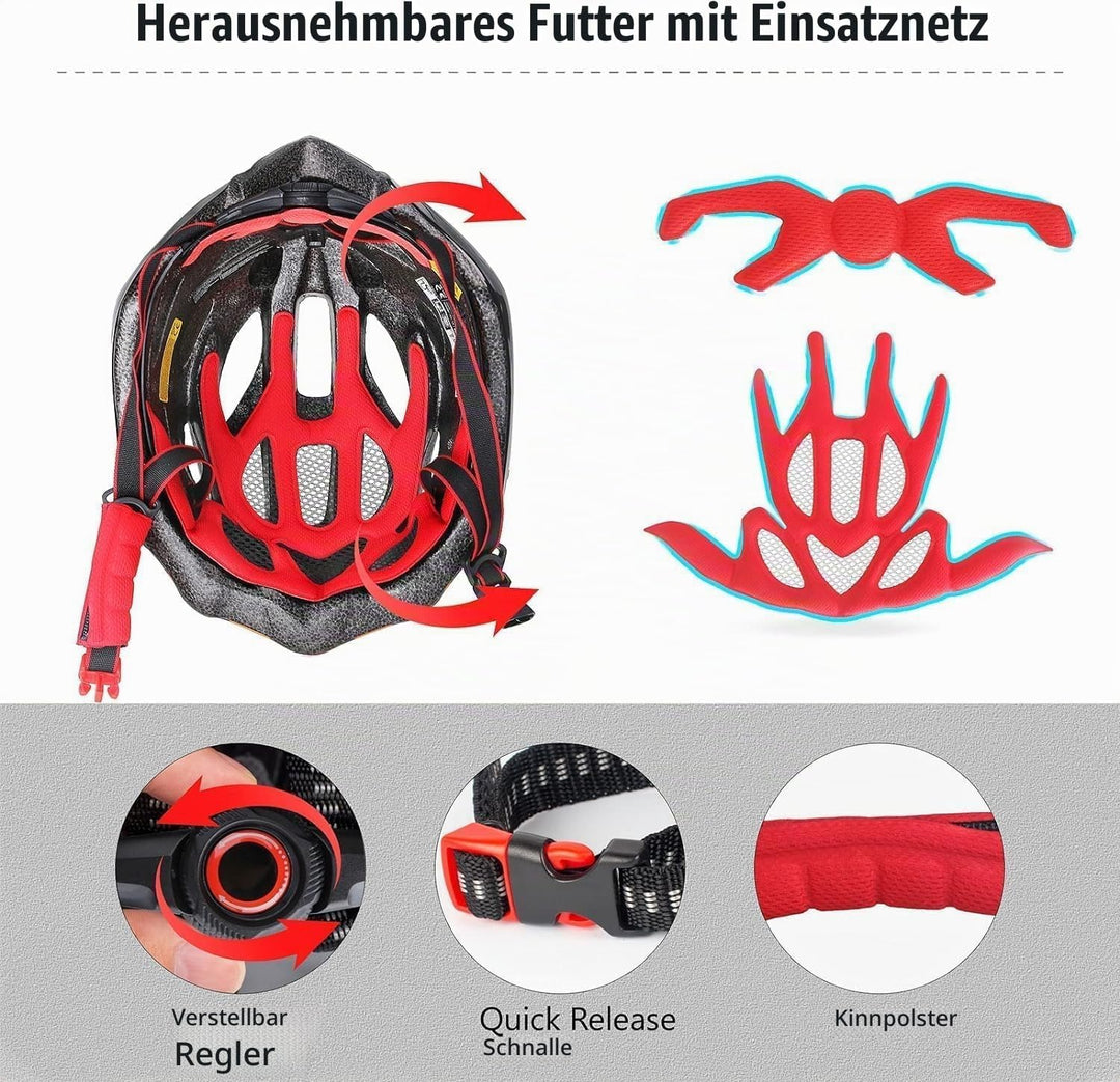 Shinmax Fahrradhelm Herren Damen MTB Helm Visier und Rücklicht mit 21 Belüftungskanäle - Erwachsene