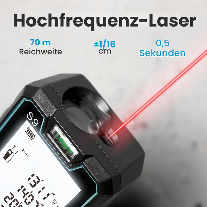 ACEGMET Laser-Entfernungsmesser Smartphone-App,Reichweite, 2 Wasserwaagen, Bluetooth,LCD-Display mit