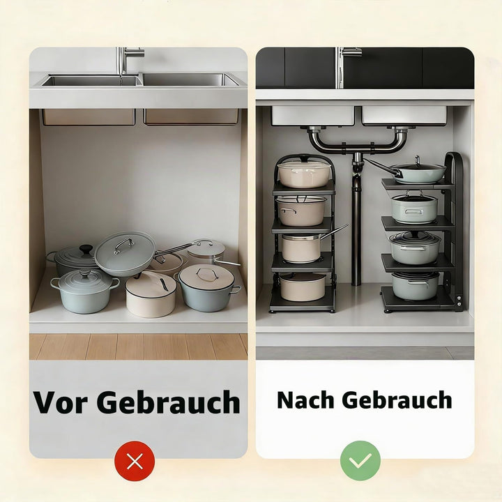 Topf und Pfannenorganizer mit 4 verstellbaren Fächern Küchenschrank-Organizer für Töpfe,Gusseisenpfa