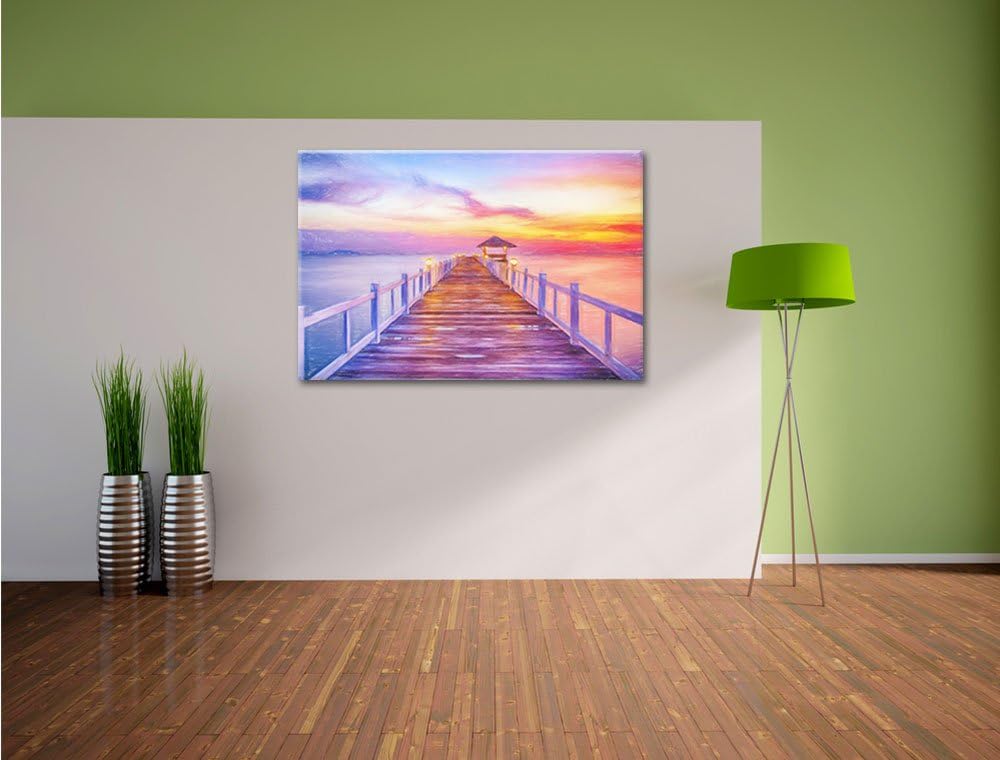 Pixxprint Steg ins Meer bei Sonnenuntergang als Leinwandbild/Grösse: 100x70 cm/Wandbild/Kunstdruck/f