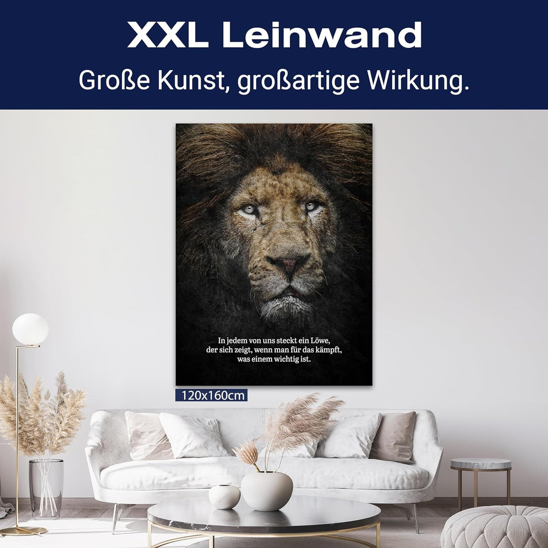 wandmotiv24 Leinwandbild Motivation, 100x75cm, Hochformat, In jedem steckt EIN Löwe, Deko, Bilder au