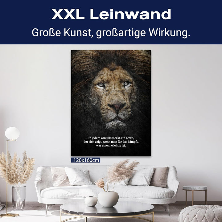 wandmotiv24 Leinwandbild Motivation, 100x75cm, Hochformat, In jedem steckt EIN Löwe, Deko, Bilder au