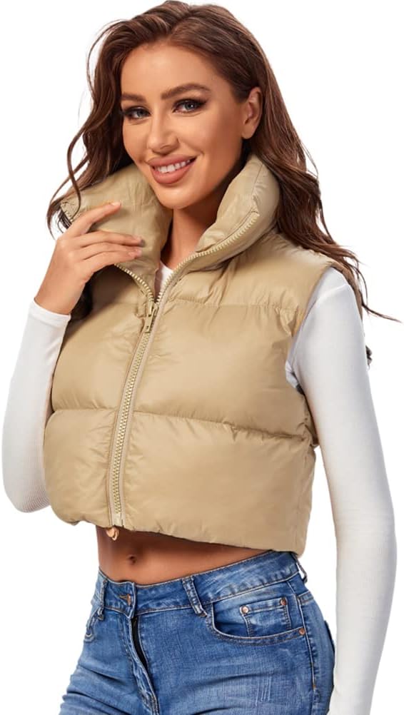 fuinloth Damen Weste Kurz Stehkragen Steppweste Warm Winter Crop Puffer Weste mit Reissverschluss Är