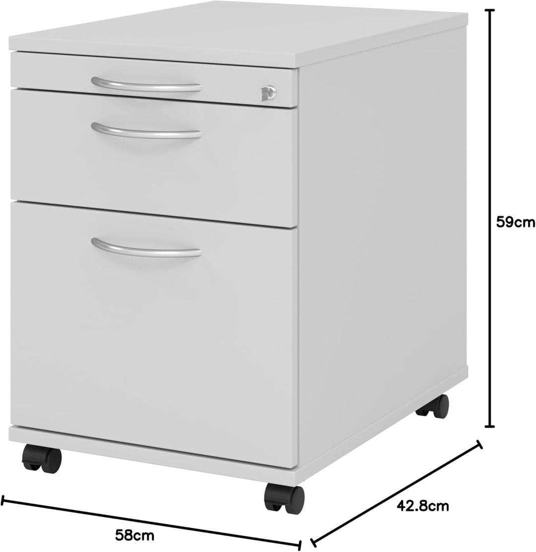 bümö Rollcontainer mit Hängeregistratur, Container abschliessbar aus Holz in grau - Rollwagen für's