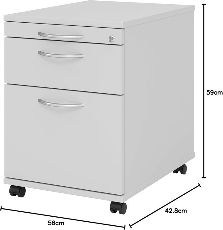 bümö Rollcontainer mit Hängeregistratur, Container abschliessbar aus Holz in grau - Rollwagen für's