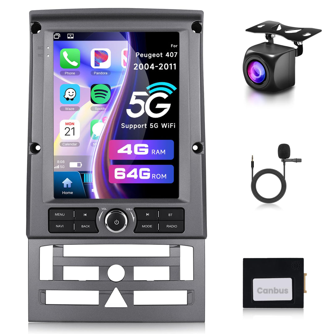 Rimoody 4G+64G Autoradio Android 15 für Peugeot 407 2004-2011 9.7 Zoll Kabellos Carplay Peugeot 407