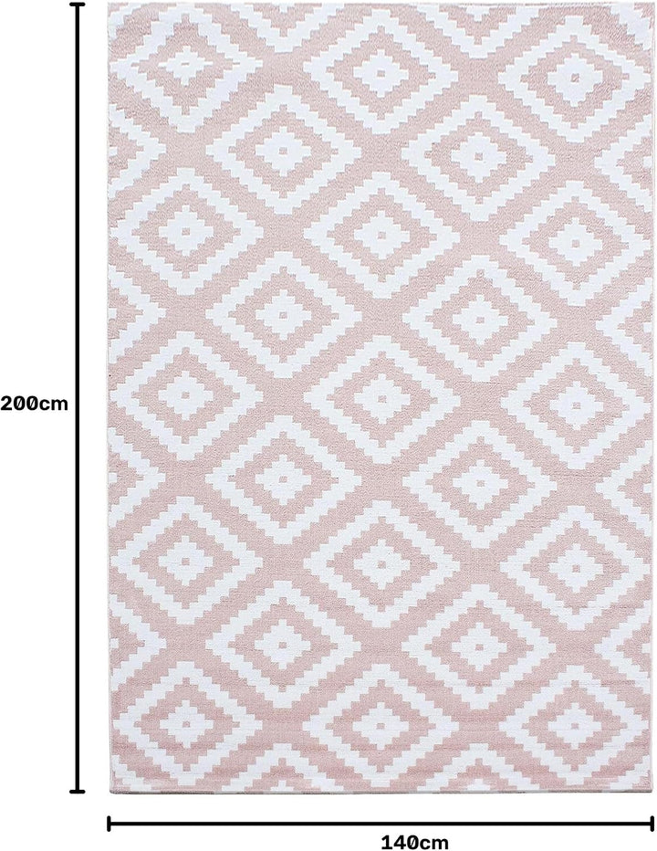 Carpetsale24 Teppich Wohnzimmer Rauten Design Pink Meliert 140 x 200 cm - Kurzflor Teppich Schlafzim