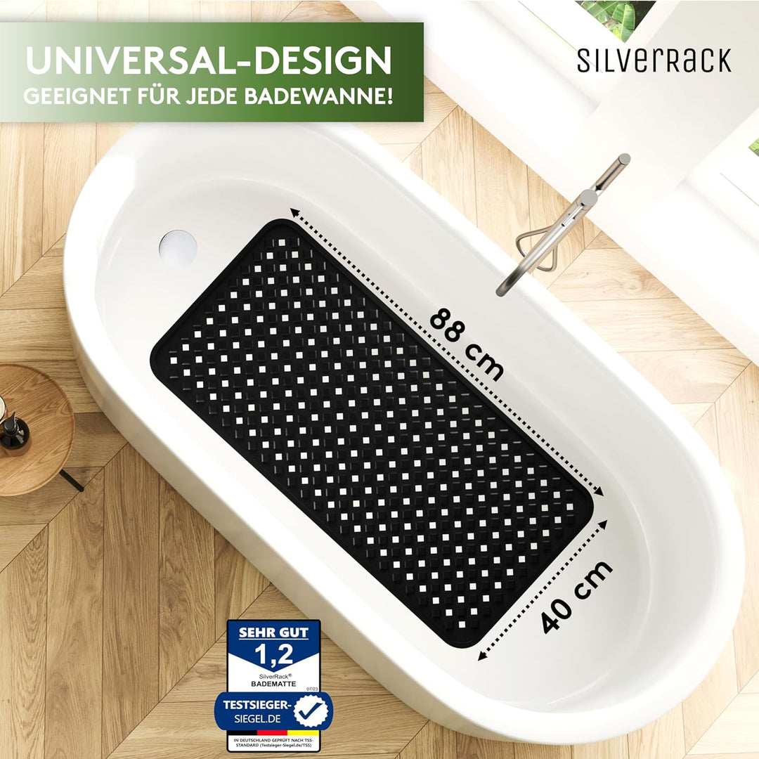 SilverRack Badewannenmatte 88x40 cm (Schwarz RAUTEN) - Antirutschmatte Badewanne BPA frei für Kinder