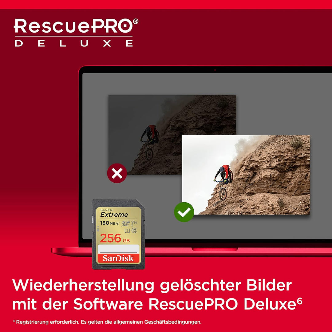 SanDisk Extreme SDXC UHS-I Speicherkarte 256 GB (V30, 180 MB/s Übertragung, U3, 4K UHD Videos, SanDi