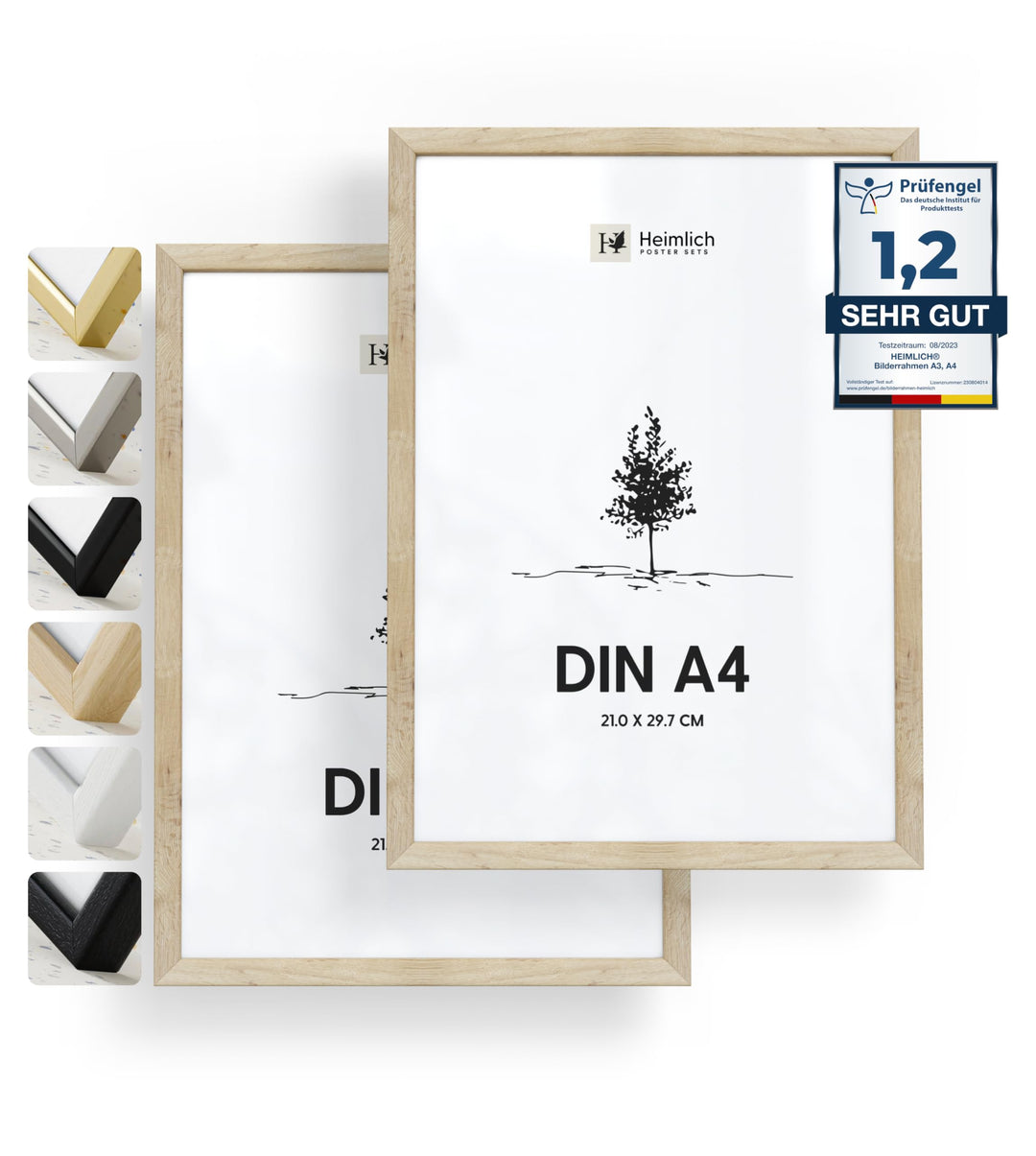 Heimlich® 2x Bilderrahmen DIN A4 21x30 cm Eiche Holz Rahmen 2-Pack | Dokumentenrahmen 21x29,7 cm Kle