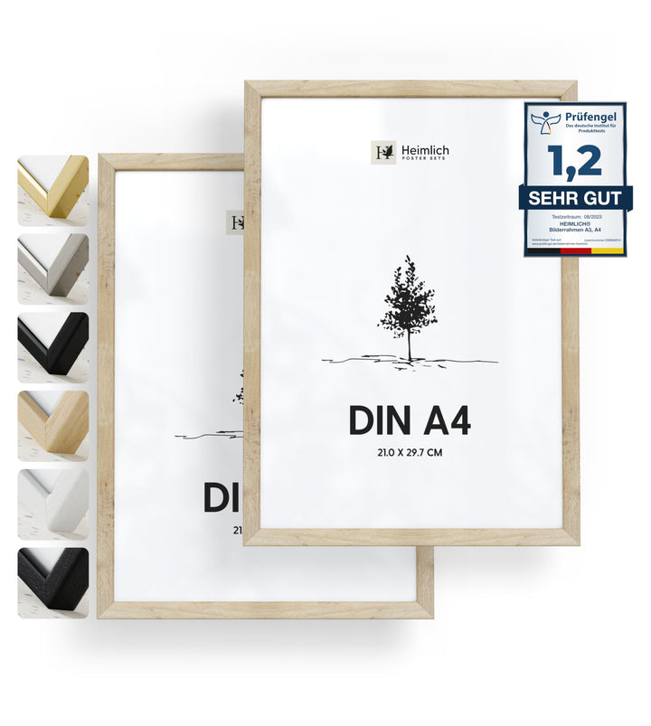 Heimlich® 2x Bilderrahmen DIN A4 21x30 cm Eiche Holz Rahmen 2-Pack | Dokumentenrahmen 21x29,7 cm Kle