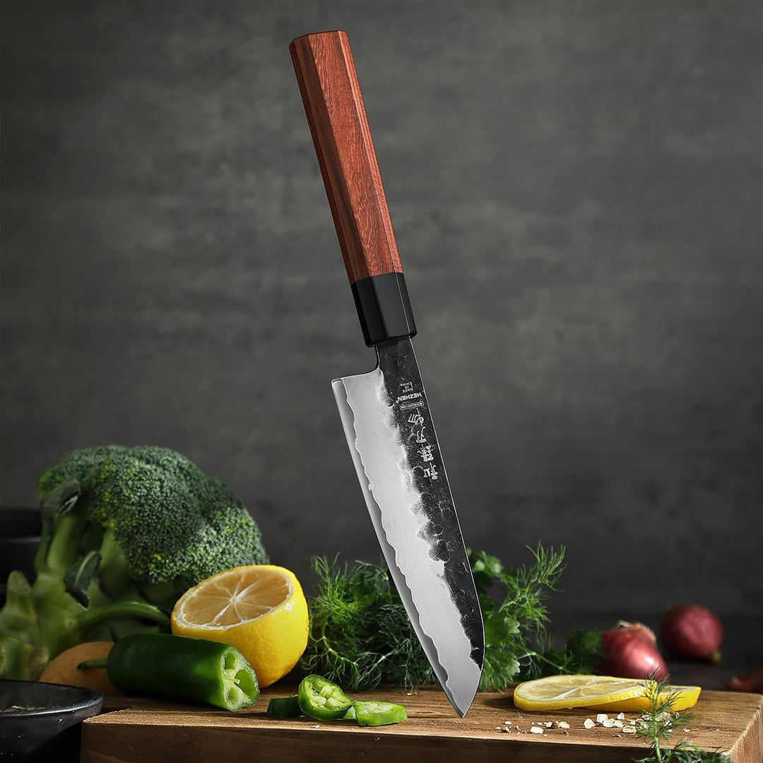 HEZHEN Kleines Santokumesser, Ultra-Scharfes Allzweck-Gyutomesser im Japanischen Stil, Achteckiger G