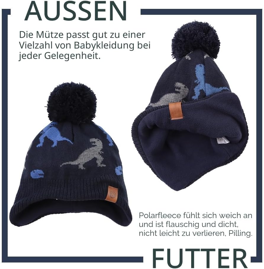 XIAOHAWANG Baby Strickmütze Winter Babymütze Junge Warme Kindermütze Junge Beanie Mütze Dicke Winter