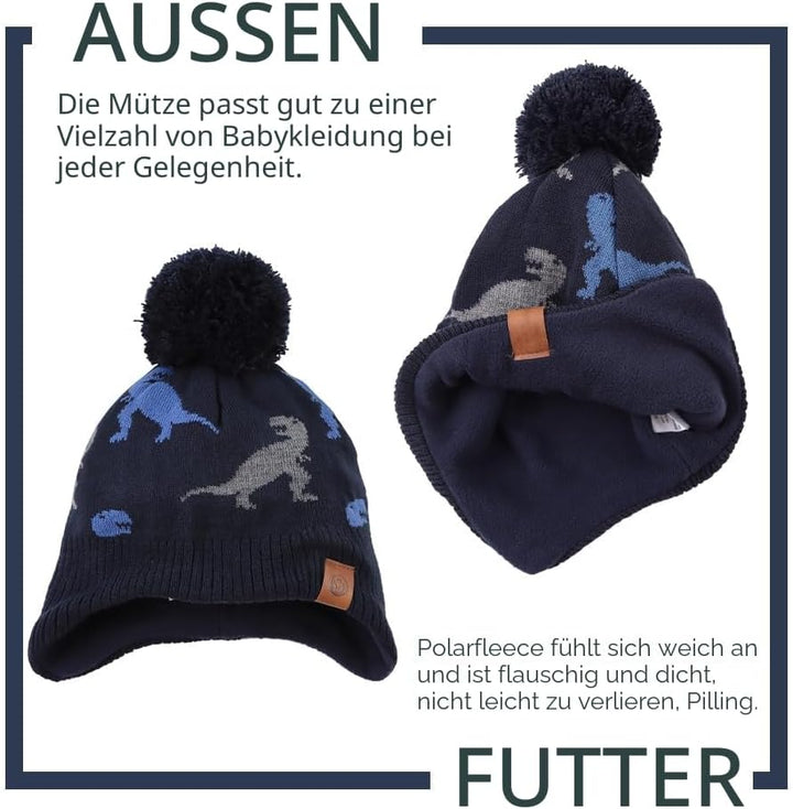 XIAOHAWANG Baby Strickmütze Winter Babymütze Junge Warme Kindermütze Junge Beanie Mütze Dicke Winter