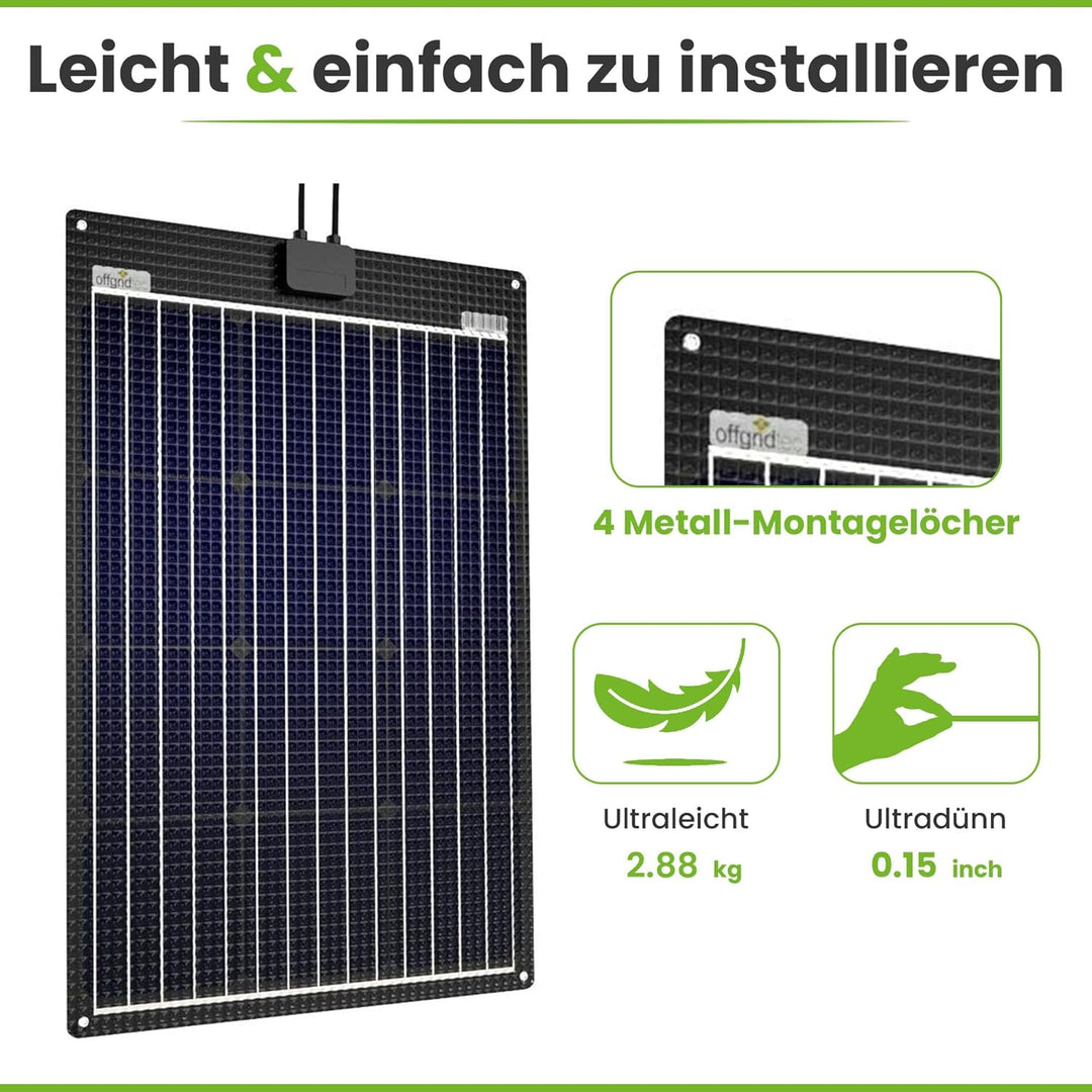 Offgridtec ETFE-AL 160W semi-flexibles 18V Solarpanel mit integrierter Aluminiumplatte V2, 160W