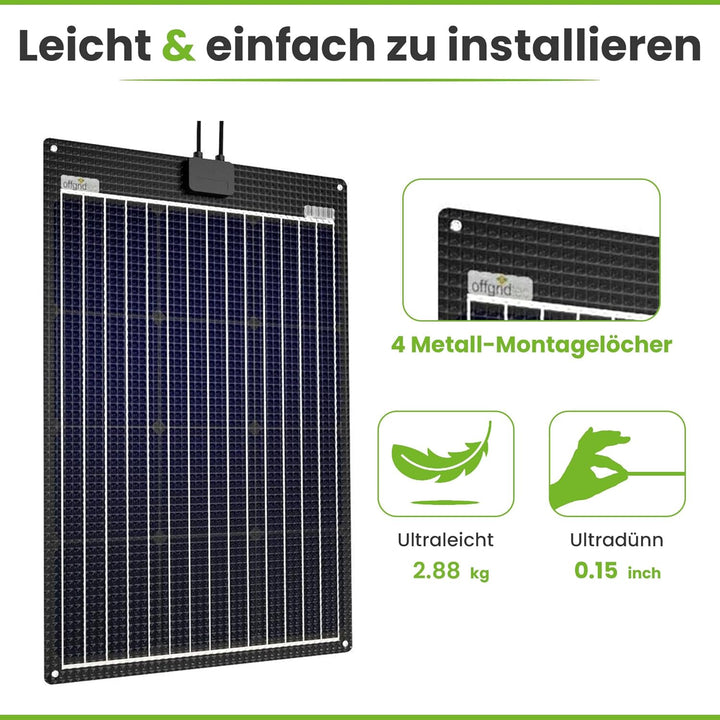 Offgridtec ETFE-AL 160W semi-flexibles 18V Solarpanel mit integrierter Aluminiumplatte V2, 160W